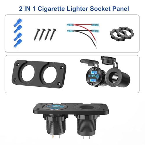 Gniazdo USB 12 V morski przełącznik panelu wtyczki 12 V, PD3.0 i podwójny port USB QC3.0 aluminiowa ładowarka samochodowa, wodoodporna zapalniczka 150 W 2 w 1 zestaw do kampera