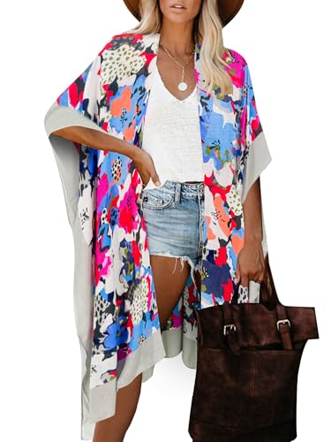Image of Breezy Lane Women's Kimono Cardigan Summer Swimsuit Coverups Beach Cover Up with Floral Print for Vacation