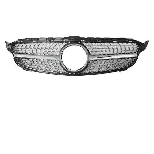 Cクラス W205 2015-2018 C180 C200 C300 光沢ブラック GTRスタイル フロントバンパー クローム AMGスタイル 車のダブルキドニーグリル(Diamonds-Silver)