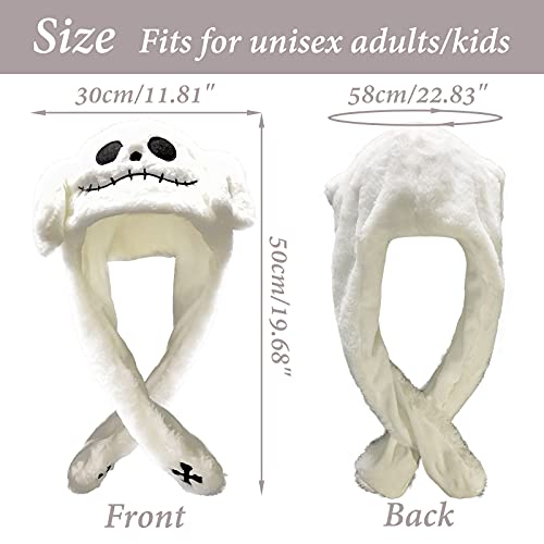 Ear Moving Jumping Hat Funny Plush Ghost Hat Unisex Earflaps Movable Ears Hat Cosplay Halloween Christmas Party Hat (White) #TOP3