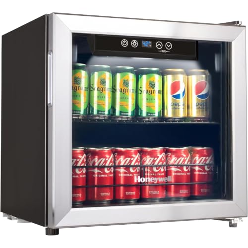 Image of Honeywell Beverage Refrigerator and Cooler, 48 Can Mini Fridge with Glass Door for Soda Beer or Wine for Office or Bar with Adjustable Removable Shelving