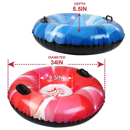 Calo Snow Tube Sled For Kids And Adults 3 Pack, 34" Inflatable Heavy Duty Snow Tube For Sledding With Handles And Bottom, Big Christmas Outdoor Snowtubes For Toddlers Boys Girls, 0.5Mm #TOP7