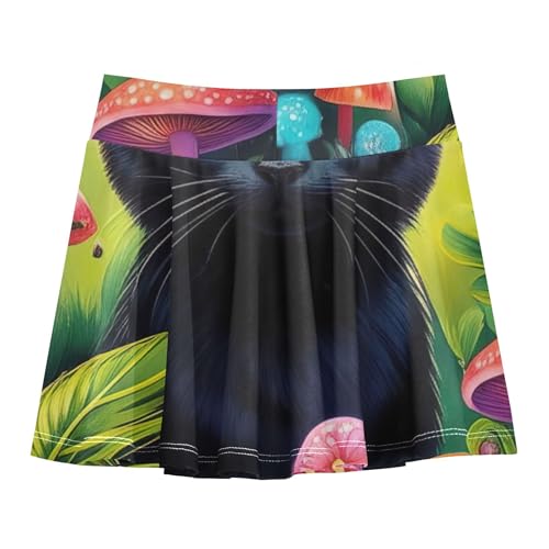 Black Cat Flowers Girls Skorts Athletic Shorts Toddler Tennis Skirts Navy Pleated 3t2