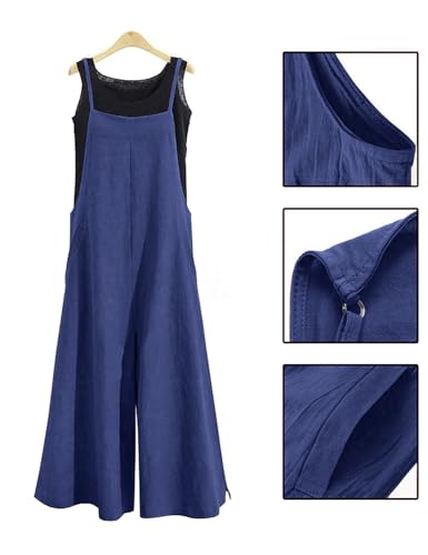 Image of YESNO Women Casual Loose Long Bib Pants Wide Leg Jumpsuits Baggy Cotton Rompers Overalls with Pockets PZZTYP2
