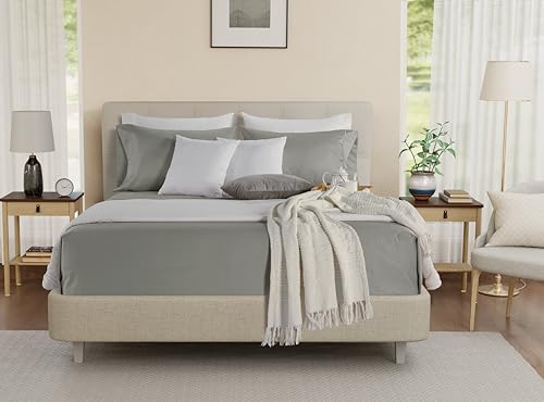 Egyptian Cotton Sheets Queen Size Bed Set Deep Pockets, 800 TC Cotton Queen Sheet Set, Soft Breathable Sateen Weave Elasticated Sheet & Pillowcase Sets, No Pill & Shrink, Machine washable- Silver