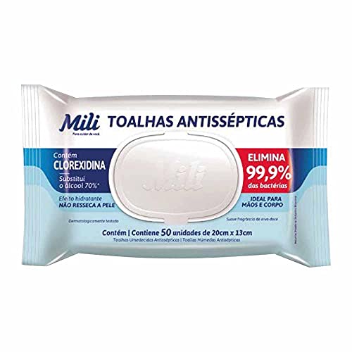 TOALHA UMEDECIDA ANTISSEPTICA C/50UN / MILI -SEM ÁLCOOL Branco