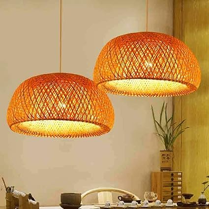 Wow Bamboo Chandelier Creative Handmade Pendant Lamp E27 Single Head Hanging Light Hotel Restaurant Ceiling Lampshade Rustic Wicker Lighting Fixture for Bars Cafe Living Room (2) Set-image-21