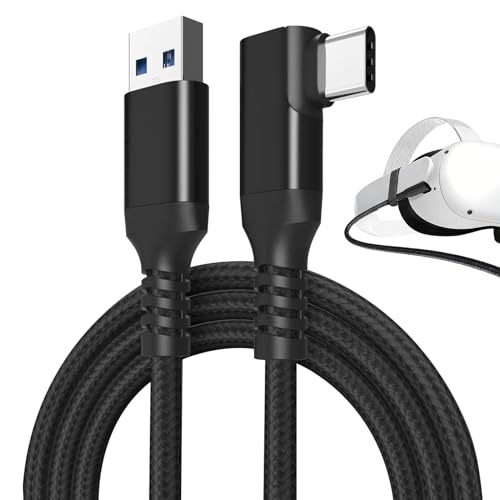 3M VR Link Cable USB-C to USB-A (90-degree) 3A Nylon-Braided for Oculus/Meta Quest 3/3S, Quest 2, Quest Pro, Pico 4, Pico 4 Ultra