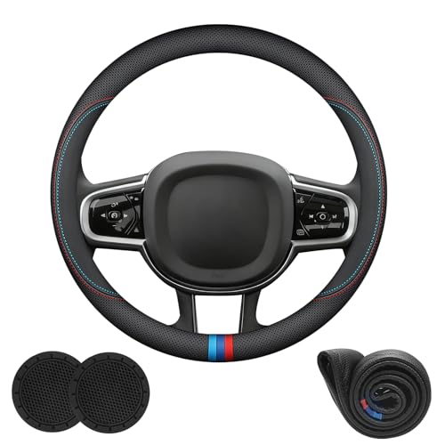 Erivis Nappa Leather Car Steering Wheel Covers for Volvo XC90 XC60 S60 XC40 EX90 EX30 V50 V40 S50 S40 C70 S90 S80 S70 XC70 V90 V70 V60 T5 B5 T8 Momentum R - Design Recharge Accessories, 14.5-15 Inch