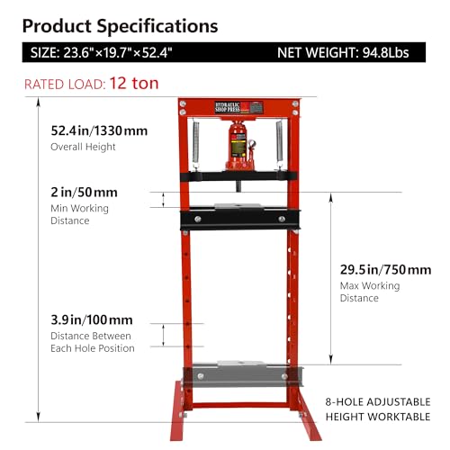 Garvee XN1F9IBD1B_NGWCKD7S_HGM0W Hydraulic Press, 12 Ton H-Frame Garage Floor Adjustable Shop Press thumb #1