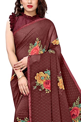 Image of MIRCHI FASHION Saree for Woman Chiffon Geometric and Leaf Printed | Lightweight Daily Regular Use Comfortable Women's Sari with Blouse Piece (Available in 15 Designs)