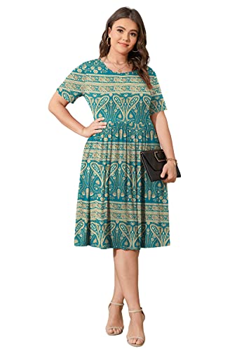 Image of POSESHE Womens Plus Size Summer Dress 2026 Casual Short Sleeve Empire Waist Loose Fit Swing T-Shirt Dress with Pockets