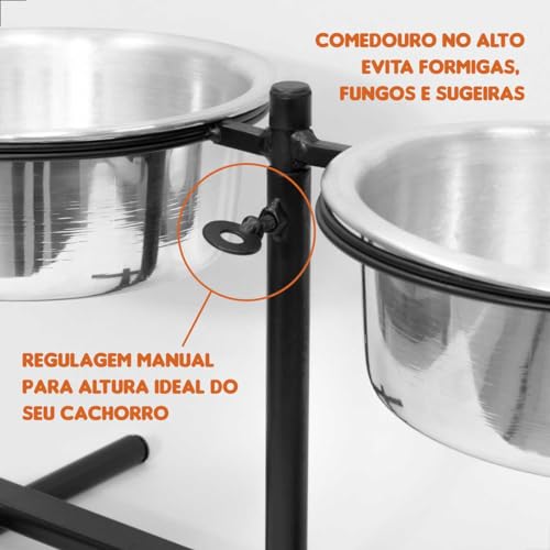 Comedouro Elevado Pet Duplo Cachorro Gato Alto Pote Grande
