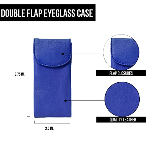 Image of ili New York Double Flap Leather Eyeglass Case, Soft 2-in-1 Dual Glasses Pouch for Sunglasses and Reading Glasses