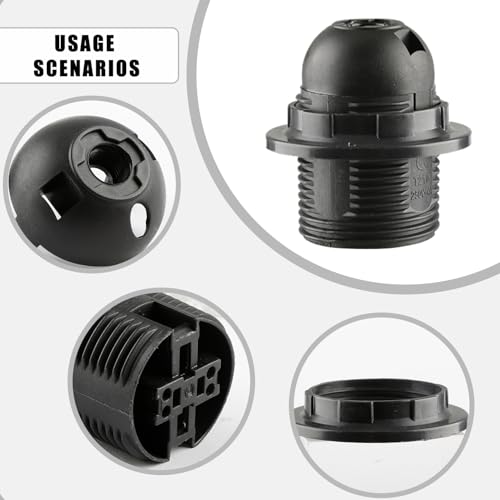wellrun 1pcs E27 Edison Screw Socket,Black Full Thread Lamp Holder,Light Bulb Pendant Socke for Pendant Lights,Table Light Fitting - Image 2