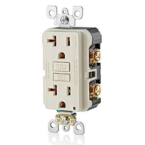 Image of Leviton GFCI Outlet, 20 Amp, Self Test, Non Tamper-Resistant with LED Indicator Light, Protection from Electric Shock and Electrocution, GFNT2-T, Light Almond