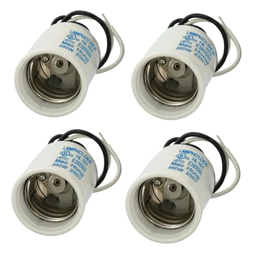 4PCS Ceramic E26 Light Socket Holder Medimun Screw Socket Holder Lamp Holder E26 Lighting Porcelain Fixture Socket Mount W Wire Lead for Halogen Incandescent Light Bulb