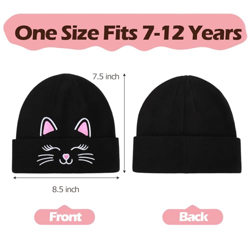 Kids Gils Cat Beanies Cute Embroidery Hats Winter Knitted Hat Unisex Skull Cuffed Skiing Caps Hats 7-12 Years2