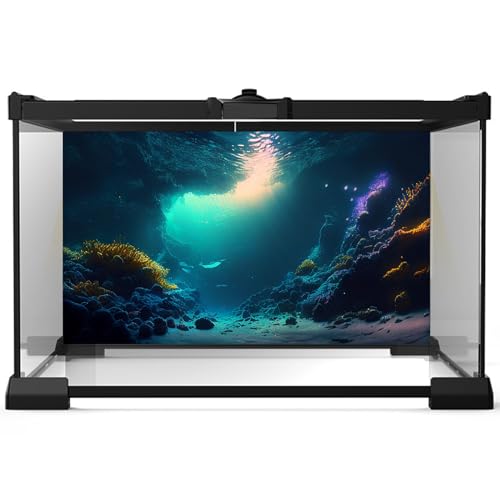 Image of Ocean Floor Fish Tank Background Underwater Stone Aquarium Background Under Water Cave Sunlight Fish Tank Backdrop Decoration Seaweed Aquarium Backdrop Durable Vinyl 36x20in