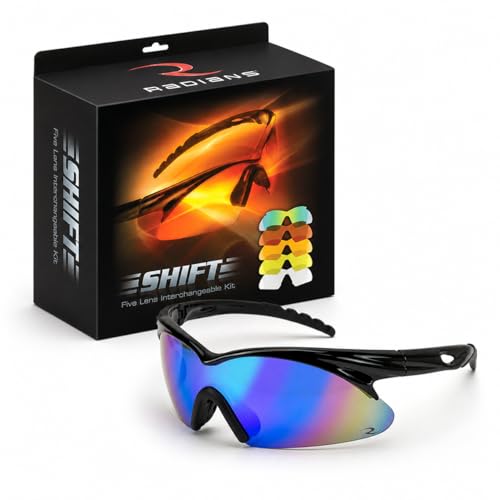 Radians Shift Interchange Shooting Glasses (5 Interchangeable Lenses), Black Frame/Clear, Copper, Amber, Orange, One Size