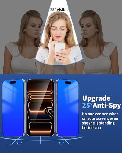 Image of 2 Pack Privacy Screen Protector for iPhone 17 Pro Max Anti-Spy Tempered Glass 17ProMax Anti Bluelight Gradient Colorful Full Coverage Easy Installation Frame Anti-Scratch (6.9 inch Blue)