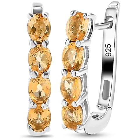 TJC Sterling Silver Citrine Hoop Earrings Cover