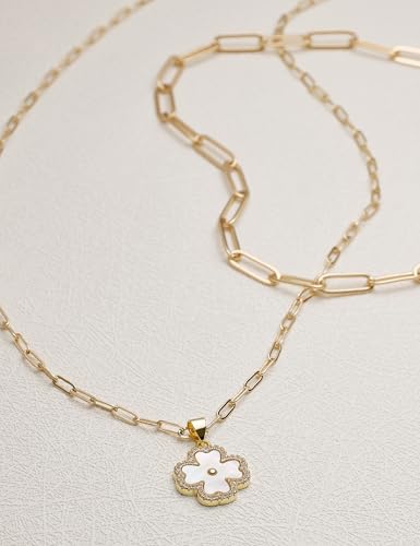 Four Leaf Clover Pendant Necklace Double Layer Chain 14K Gold Plated Birthday Valentine's day Jewelry Gift for Women Wife3