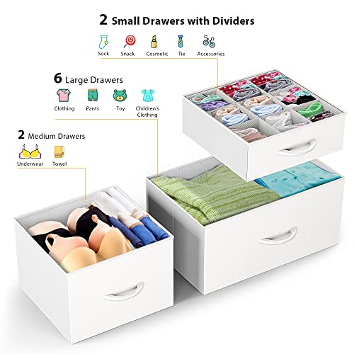 Himusi Dresser For Bedroom With 10 Drawers, Fabric Storage Tower With Side Pockets, Tall Chest Of Drawers For Nursery, Hallway, Closets (White) #TOP3