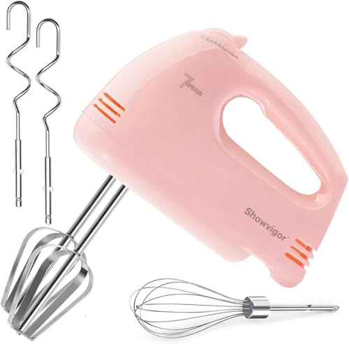 Hand Mixer Electric 7-Speed Stainless Steel Electric Hand Whisk Electric Whisk Hand Mixer Portable Handheld Cake Mixer for Cooking & Baking(PINK)