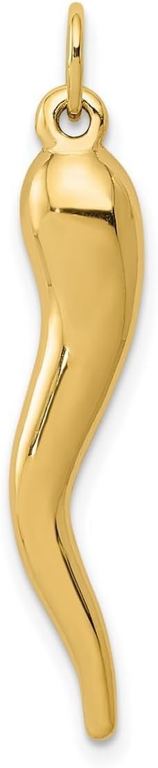 JewelryWeb 14k Solid Gold Polished Italian Horn Cornicello Good Luck Charm Pendant -5mm x 29mm, Italian Horn Necklace for Women, Cornicello Necklace, Good Luck Amulet