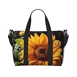 Qwvbn Bolso bandolera con estampado de girasol amarillo sobre fondo marrón, cómodo, ligero e impermeable, adecuado para viajes y uso diario.