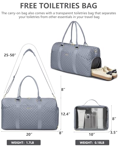 Image of Women Weekender Travel Duffle Bag: Travel Duffel Overnight Bags with Shoe Compartment Large Carry on Tote with Toiletry Bag Weekend Traveling Yoga Gym Hospital Bag for Women with Wet Pocket Grey