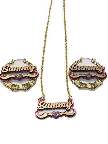 MIRROR MANIA Personalized Matching Necklace and Earrings Set Script Name Plate Custom Swirls Name Nameplate Name Laser Cut, Diamond Look, Made To Order Any Name - Dazzling and Stunning!