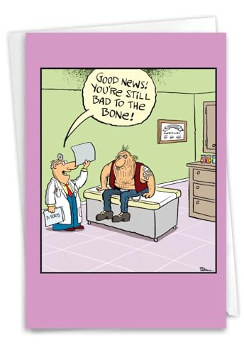 NobleWorks - 1 Get Well Card with Envelope - Doctor Diagnose Sick Biker Funny Cartoon Comic - Bad To The Bone C9282GWG