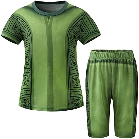 WonderBabe Madrigal Bruno Costume for Boys Halloween Carnival Cosplay Dress Up Outfit Kids Short Sleeve Top and Shorts Set Fancy Party Clothes Green Age 5-6 Years Cover