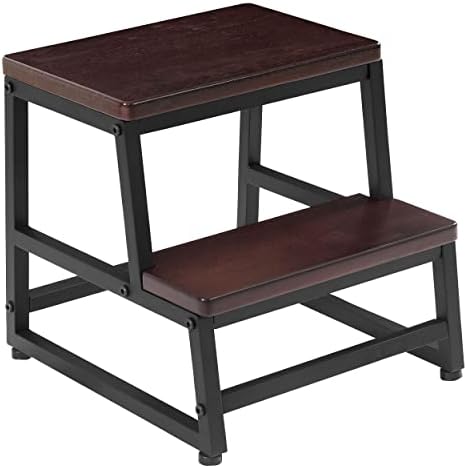 Wooden Step Stool, Heavy Duty Step Stools for Adults with 500 LB Load Capacity, Bed Steps for High Bed for Adults Kids, Wooden Stool for Kitchen Bedroom Livingroom Bathroom(Dark Walnut)