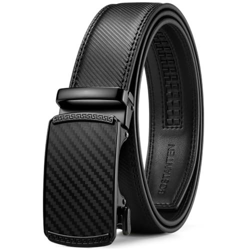 Image of BOSTANTEN Ratchet Belts for Men Leather Trim to Fit 1 3 /8 inch Gift Boxed | Micro-Adjustable Buckle, Tailored Size, Holeless, Versatile for Dress Casual, Effortless Style