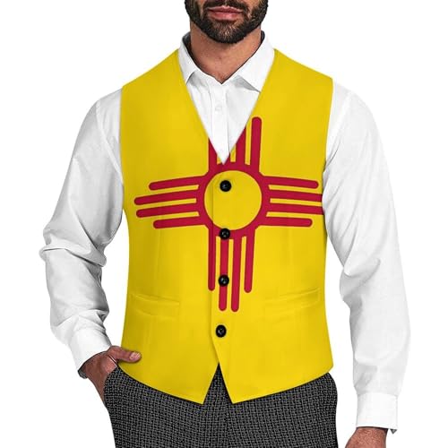 New Mexico State Flag Men's Suit Vest Waistcoat Vests Formal Dress with 2 Pockets for Business Casual Tuxedo