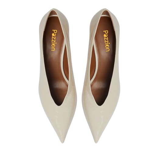 Pazzion Womens Classic Closed Pointy Toe Low Heeled Pumps Slip On Kitten Heel Shoes Daily Working Dress Shoes Size 4-16 US2