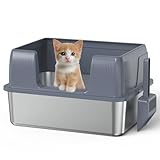 Stainless Steel Litter Box with Lid, High Side Metal Kitty Litter Box, No Stick, No Smell, Easy to Clean