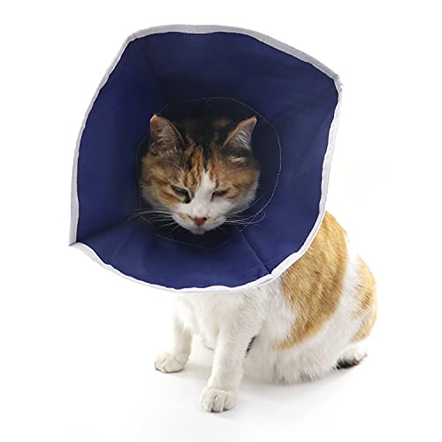 QIYADIN Soft Cat Recovery Collar Cat Cone E Collar Nonwoven Fabric Elizabethan Collar Loops-Protective Wound Healing Specially Designed for Cats and Puppies - Easy to Eat and Drink (M)