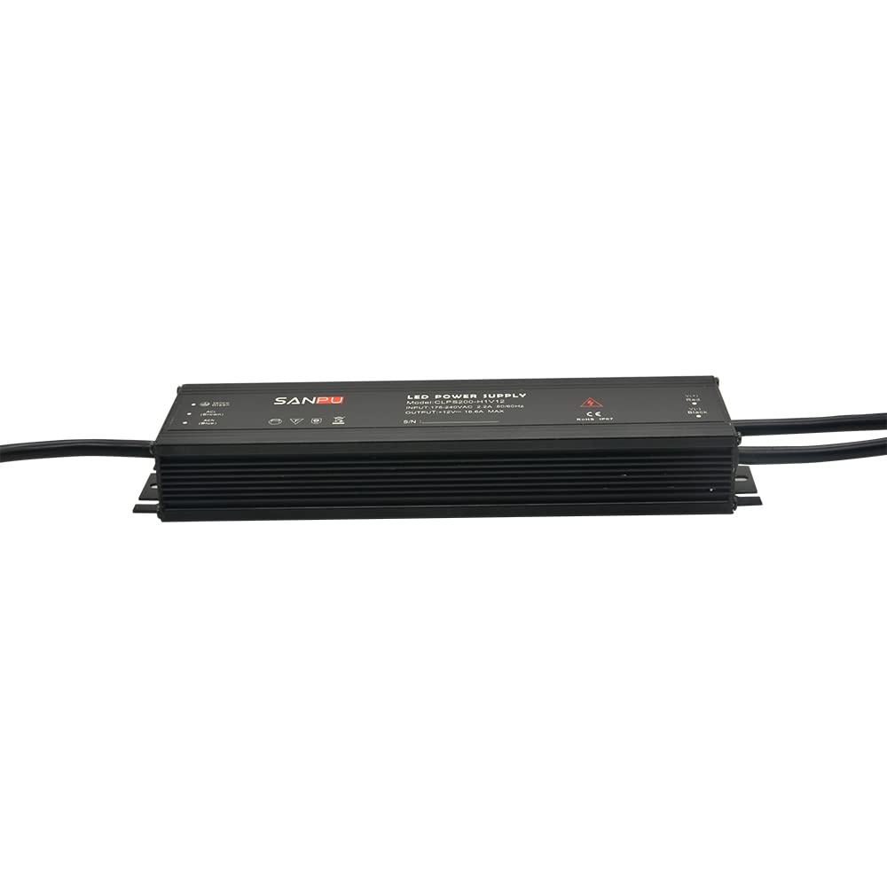 Impermeabile 12 Volt LED Alimentatore 12V DC 200W 16A IP67 220V AC-DC Illuminazione Trasformatore Driver 12VDC Sottile Alluminio (SANPU CLPS200-H1V12)