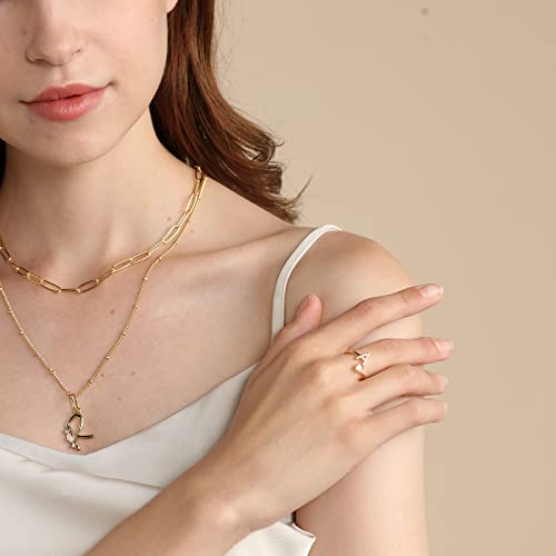 Haoze Initial Letter Ring For Women Girls Gold Stackable Alphabet Rings With Initial Adjustable Crystal Inlaid Initial Rings Bridesmaid Gift(J Rose Gold) #TOP3
