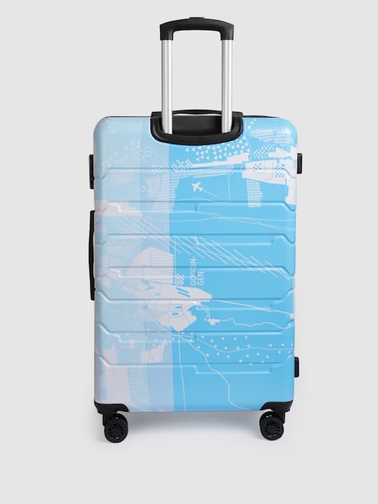 Image of TEAKWOOD LEATHERS Twin Printed 360 Degree Rotation Hard Cabin Trolley Bag, Zip Closure, Combination Key Lock (Blue, Large)