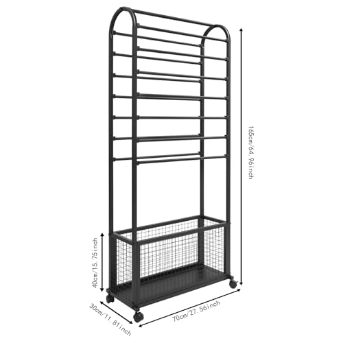 Image of CNCEST Double-Sided Ribbon Holder Organizer Rack,Free Standing Mobile Ribbon Holder,Metal Ribbon Stand Organizer,Ribbon Display Rack Storage Shelf for Craft Room,Wrapping Paper (Black,27.6x11.8x65in)