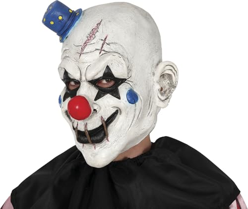 FIESTAS GUIRCA | Máscara de Payaso de Látex con Gorrito (Talla Única) - Accesorio de Disfraz para Halloween y Fiestas de Disfraces de Terror - Ideal para Adulto Unisex - Blanco