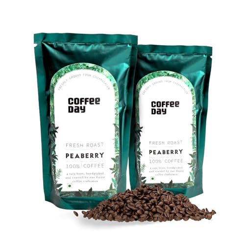 Image of Cafe Coffee Day - Peaberry 100% Coffee - 200Gm Each (Pack Of 2)|Medium To Dark Roast|South Indian Filter Coffee Pouch|Fresh From Chikmagalur Factory