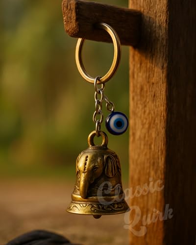 Image of Evil Eye Hooked Guardian Bell Keychain - Protective Lucky Charm Bell with Clip Hook for Bike, Car, Key & Bag | Spiritual Good Luck Talisman Gift