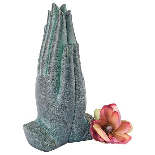 Estatua decorativa budista de resina con acabado verdigris miniatura 4