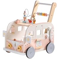ROBUD Baby Lauflernhilfe Holz, Interaktiver Lauflernwagen, Einstellbare Geschwindigkeit & Höhe Baby Walker, Motorikspielzeug Geschenk für Kleinkinder ab 10 Monaten-1-2 Jahren, Rosa